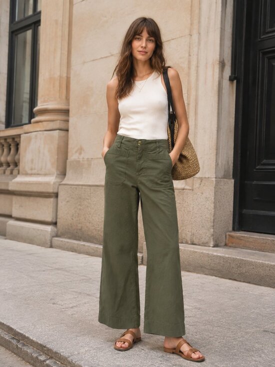 Maeve Pants - Anthropologie Maeve Colette Wide Leg Pants Olive Green Linen Size 24 High Rise